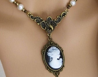 Victorian Cameo Necklaces, Cameo Necklaces, Beaded Necklaces, Cameo Jewelry, Cameo, Victorian Necklaces, Beaded Cameo Necklace, Cameos, N788