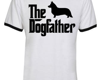 The Dogfather Corgi Shirt - The Dog Father Corgi Shirt - Dog Dad - Dog Lover - Father's Day - Men Unisex Ringer Tee T-Shirt - IZRSUB150