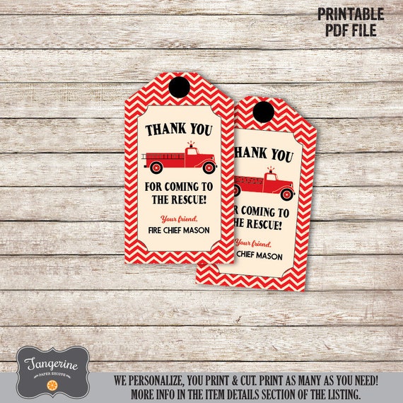 fire truck favor tags thank you tags firefighter favor