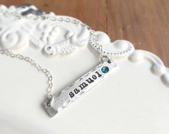 Pewter Bar Necklace . Personalized Jewelry . Birthstone Bar . Bar Necklace . Birthstone Necklace . Mothers Necklace . Pewter Jewelry . Gi
