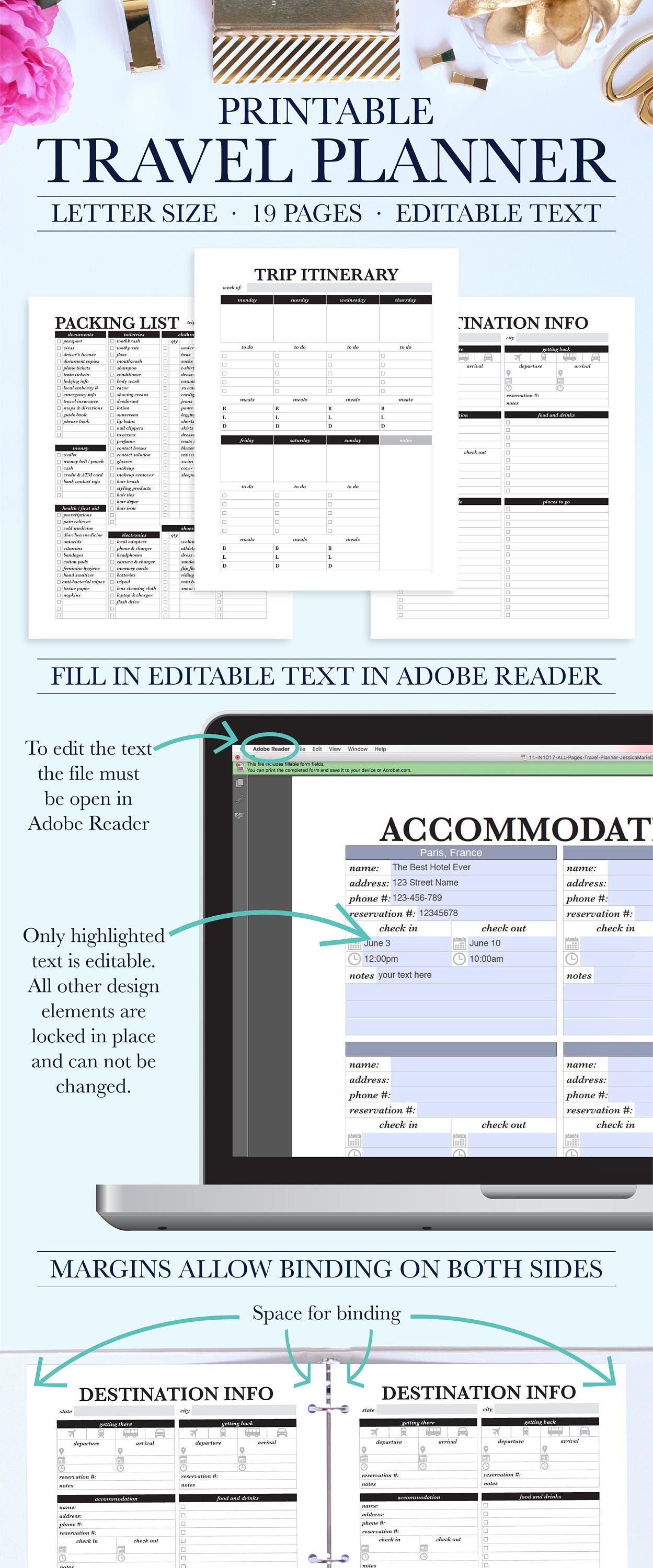 Printable Travel Planner Vacation Planner Kit Trip Planner