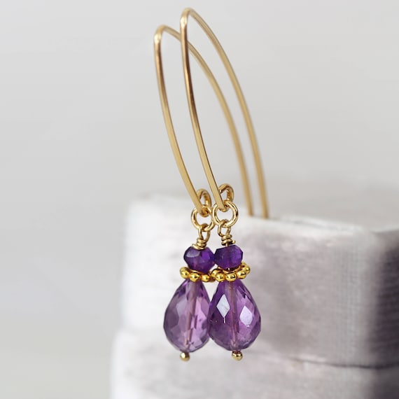 Amethyst Drop Earrings - Dainty Teardrop Earrings