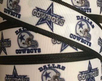 7/8 Inch Grosgrain Ribbon - Printed Grosgrain Ribbon - Dallas Cowboys Ribbon - Ribbon By The Yard - Supplies - Football Ribbon - Sports