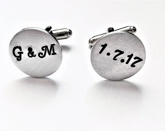 Personalized cufflinks, wedding cufflinks, custom cufflinks, wedding date, Groom gift from Bride, initials cuff links, wedding gift for him