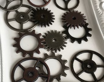antiqued silver bronze copper watch gears steampunk jewelry charms findings sprockets wheels, lot of 12 pcs