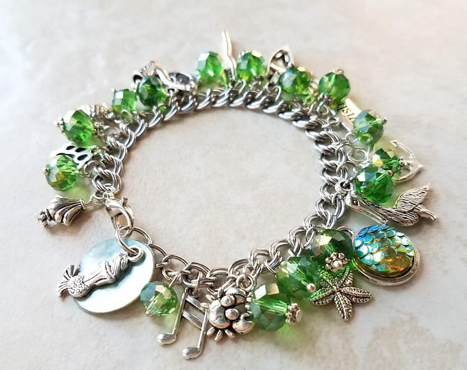 Mermaid Ocean Shell stainless steel charm bracelet Princess Fairy Tale Bracelet Gift for Girl Girlfriend Wife Teen Silver #1L62