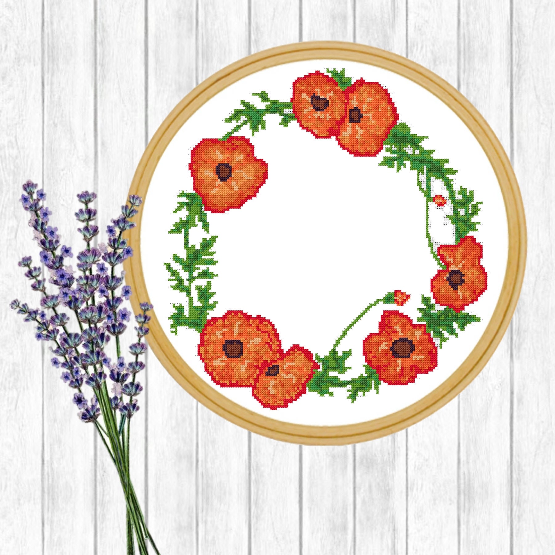 Modern Cross Stitch Pattern Poppy Flower Poppy Wreath