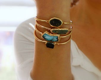 Turquoise Cuff Bracelet, turquoise, Bangle, Raw Turquoise Bracelet, Gemstone, Turquoise Bracelet, Gold Cuff Bracelet, Turquoise Jewelry.