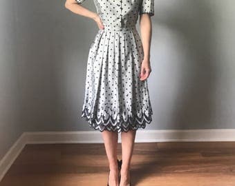 vintage 50s dress | 50s polka dot dress | grey & black dress | puff sleeve dress