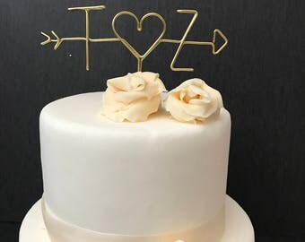 Wire Cake Topper - Wedding Cake Topper - Arrow and Initials Cake Topper - Arrow Cake Topper - Personalized Cake Topper - Cake Topper