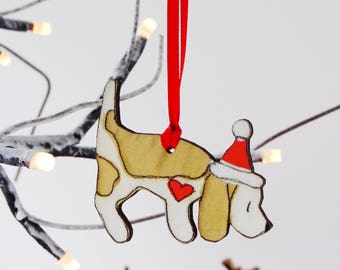 Beagle Christmas decoration - ornament - lemon and white beagle dog lover gift - wooden christmas tree decoration - dog