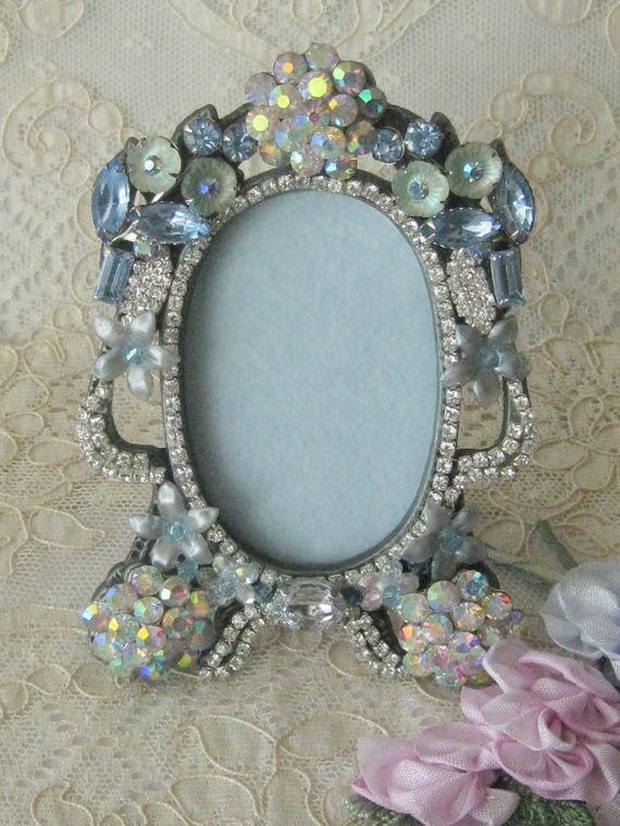 Hand Decorated Jeweled Small Vintage Picture Frame Artist