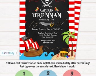 Pirate Invitation - Pirate Party Invitations - Pirate Birthday Party Invites - INSTANT ACCESS - Edit NOW with Templett.com in your browser!