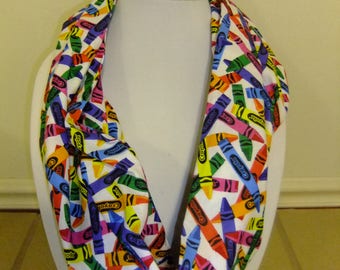 Crayon Infinity Scarf - Loop Scarf - Circle Scarf - Rainbow color crayon - Cotton - teacher apparel