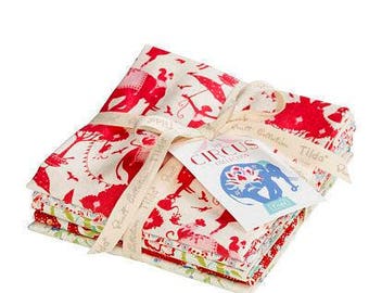 Ships From The USA! TILDA Fabric CIRCUS Collection Fat Quarter Bundle in Red (5fq's) Cut in my shop