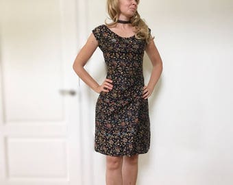 Brocart floral noir robe de soirée moulante brodé robe de cocktail taille S