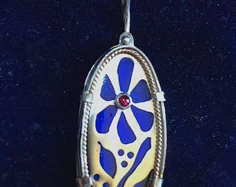 Silver, enamel and garnet flower necklace