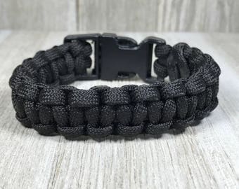 Black Paracord Bracelet; Black Survival Bracelet
