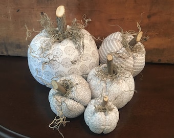 Fabric Pumpkins, Light Gray and White 5