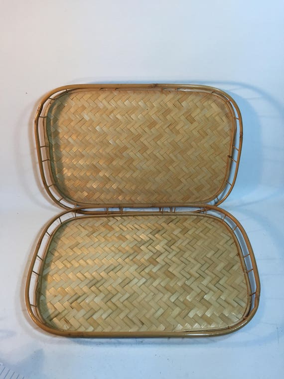 Vintage Wicker/Bamboo Serving Trays Lap Trays Rectangle