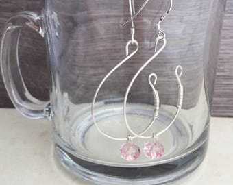 Vintage Earrings, Pink Earrings, Large Earrings, Sterling Silver Earring, Crystal, Pendant, Dangle Earrings, Bridesmaids, Statement Earrings
