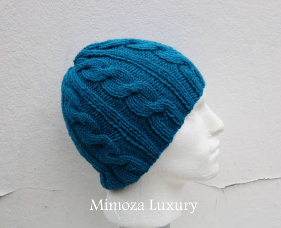 Petrol Blue Men's Beanie hat, Hand Knitted Hat in teal blue beanie hat, knitted men's, women's beanie hat, winter beanie hat, blue ski hat