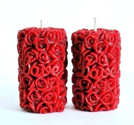 2 Beeswax candles pillar candles pure beeswax rose