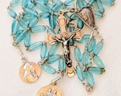 Rosary - French Blue Vintage Glass - Saint Mary Magdalene & Saintes-Maries - Sterling Silver