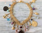 Bracelet - Sea of Galilee Charm Bracelet with Bronze Prutah - 29 AD Coin - 18K Gold Vermeil