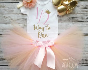 Peach Gold Half Birthday Outfit | 1/2 Birthday Outfit | 6 Months Birthday Outfit| Half Princess Birthday | Cake Smash Outfit | Photo Prop