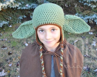 Crochet Hat PATTERN "Wise Master" by MLE Originals, Yoda-inspired Hat Pattern, Inspired by Star Wars Crochet Pattern, Green Alien Pattern
