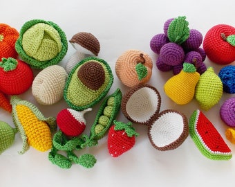 Crochet fruit and vegetable set (25 pcs) /Pretend Play/ Kitchen Play Food/ Crochet Toy /Kitchen food/Crochet food / coconut/avocado