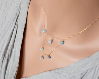 Aquamarine Choker Necklace, Gold Choker, Sterling Silver Choker, Blue Tiny Stone Mermaid Necklace, Feminine Dainty March Birthstone Necklace