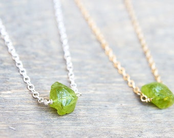 Raw Peridot Jewelry - Raw Peridot Necklace - August Birthstone - Raw Green Peridot - Peridot Necklace - Raw Peridot - Birthstone Necklace