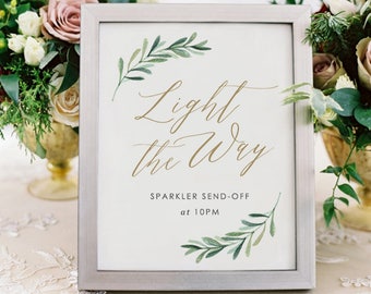 Light the Way Sign, Sparkler Send Off Sign, Wedding Signs, 8x10, Edit in Word or Pages, #SG