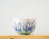 Ice Blue Ceramic Bowl, Floral Patterned, Blue and Blue Handmade Porcelain Bowl - Cereal Bowl - Soup Bowl - Salad Bowl - Pottery