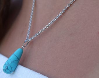 Blue Turquoise Pendant Necklace Jewelry Turquoise Gift For Her Blue Necklace Turquoise Necklace For Women Oval Blue Turquoise Pendant Silver
