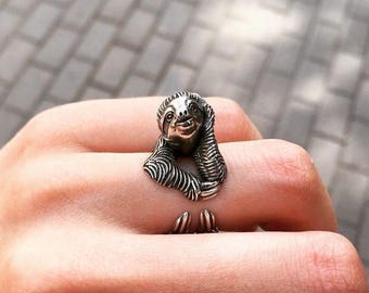Sloth ring Sloth jewelry Sloth silver Animal jewelry Adjustable ring Sloth
