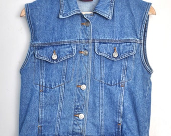 Vintage denim vest, 90s denim vest, blue denim button up vest, hipster vest