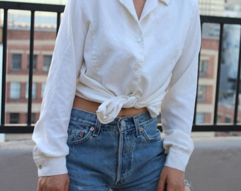 100% silk white ivory button down / 90's minimalism / m