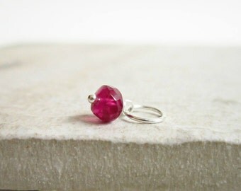 Tiny Solo - Lg - Berry Red Ruby Pendant - Born in July Birthstone Jewelry - Genuine Ruby Jewelry - Wire Wrapped Stone Pendant