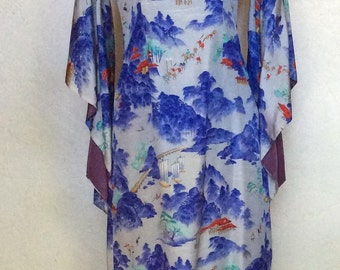 1940's McInerry's of Honolulu Hawaiian Pake Muu Silky Rayon Dress M