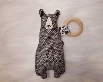 Bear Teether. Baby Toy. Plushie. Baby Teether. Thicket Fabric. READY to SHIP