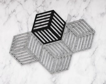 Felt Trivet Pot Holder, Hot Dish Pan, Pan Mat Holder, Geometric Table Runner, Housewarming GiftUnder 50Dollars, Modern Tablecloth Set of 4