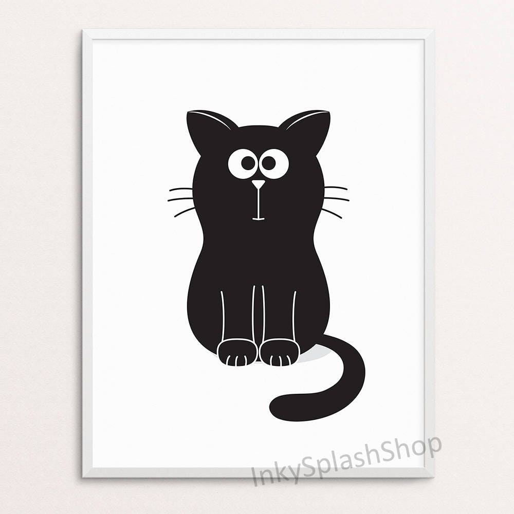 Cat Nursery print Kids art printable Black and white nursery