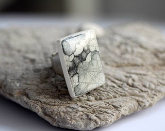 ORIGINAL Statement Ring - Polygons // Modern Hand Painted Ceramic Ring, Minimalism Personalized Gift, Earth Art Hand Prints On Clay