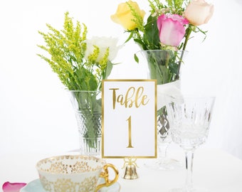Gold Foil Table Numbers Handmade Wedding Style #0102
