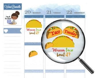 Taco Stickers,Taco Tuesday Planner Stickers, Taco Planner Stickers, Taco Planner