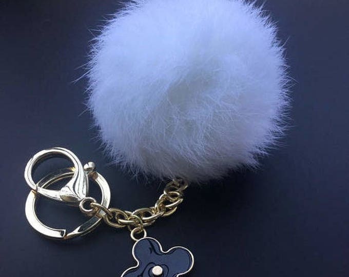 Crisp White Genuine Rabbit fluffy ball furkey fur ball pom pom keychain for car key ring Bag Pendant