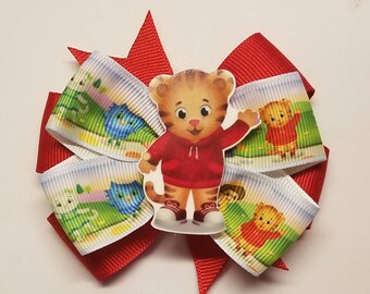 Daniel Tiger Friends Inspired Red 3" Layered Boutique Hair Bow Alligator Clip/French Barrette/Ponytail Holder